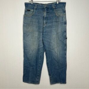 VTG Vibes Jeans Mens 38x32 Blue Carpenter Baggy Hip Hop Grunge Wide Leg Y2k